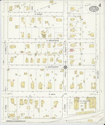 Sanborn Fire Insurance Map from Oakland, Coles County, Illinois (1916), Sheet #0004 - Complete Map Set gallery image, historic Sanborn map, vintage wall art, Illinois Illinois