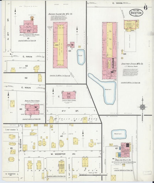 Sanborn Fire Insurance Map from Benton, Franklin County, Illinois (1915), Sheet #0006 - Historic Sanborn Fire Insurance Map Print, vintage old map wall art, antique decor, genealogy gift, Illinois Illinois map