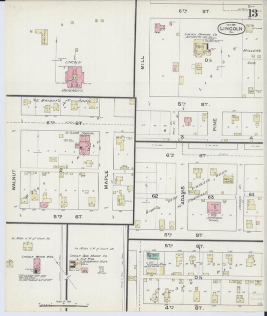 Sanborn Fire Insurance Map from Lincoln, Logan County, Illinois (1891), Sheet #0013 - Historic Sanborn Fire Insurance Map Print, vintage old map wall art, antique decor, genealogy gift, Illinois Illinois map