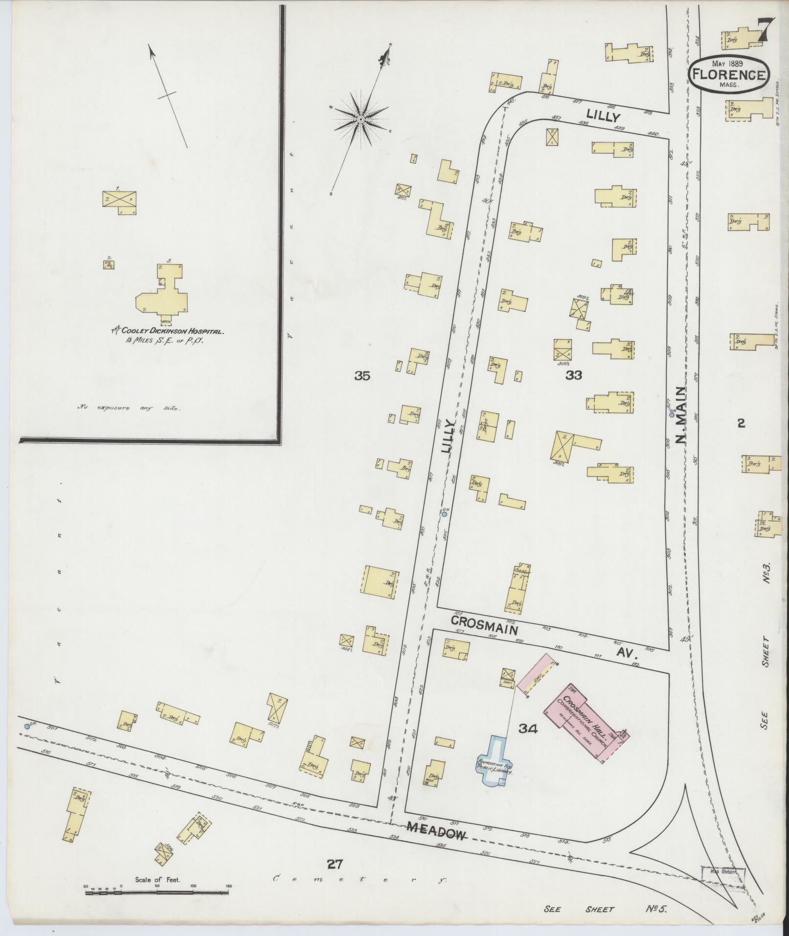 Sanborn Fire Insurance Map from Florence, Hampshire County, Massachusetts (1889), Sheet #0007 - Complete Map Set gallery image, historic Sanborn map, vintage wall art, Massachusetts Massachusetts