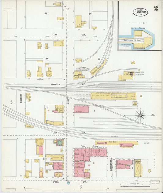 Sanborn Fire Insurance Map from Sanford, Seminole County, Florida (1901), Sheet #0002 - Historic Sanborn Fire Insurance Map Print, vintage old map wall art, antique decor, genealogy gift, Florida Florida map
