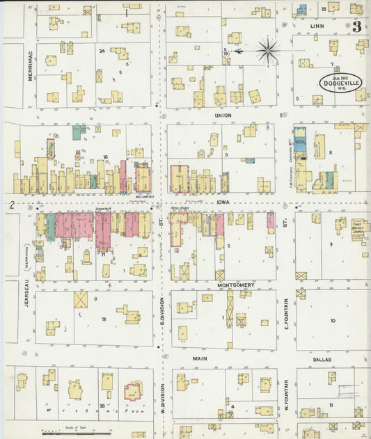 Sanborn Fire Insurance Map from Dodgeville, Iowa County, Wisconsin (1905), Sheet #0003 - Historic Sanborn Fire Insurance Map Print, vintage old map wall art, antique decor, genealogy gift, Wisconsin Wisconsin map
