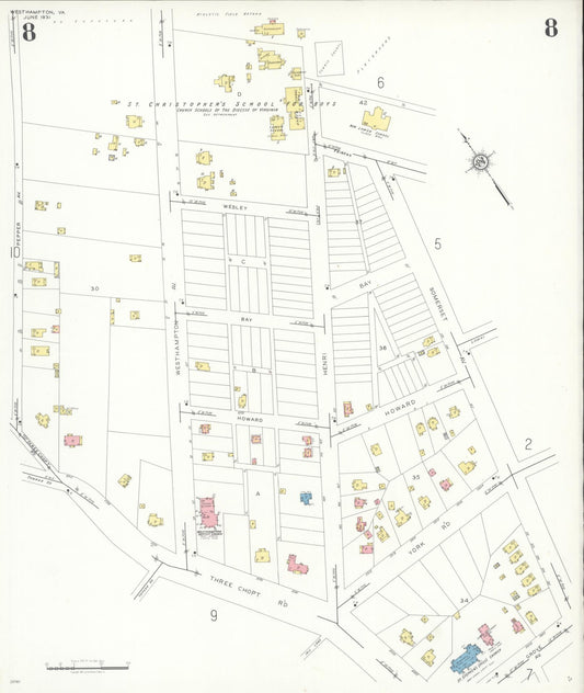 Sanborn Fire Insurance Map from Westhampton, Henrico County, Virginia (1931), Sheet #0008 - Historic Sanborn Fire Insurance Map Print, vintage old map wall art, antique decor, genealogy gift, Virginia Virginia map
