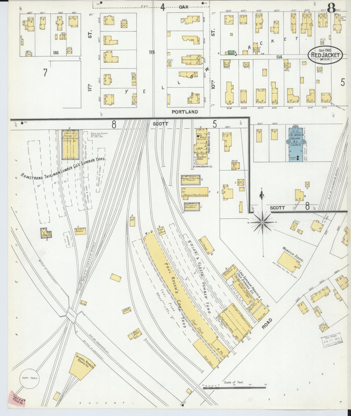 Sanborn Fire Insurance Map from Red Jacket, Houghton County, Michigan (1900), Sheet #0008 - Historic Sanborn Fire Insurance Map Print, vintage old map wall art, antique decor, genealogy gift, Michigan Michigan map