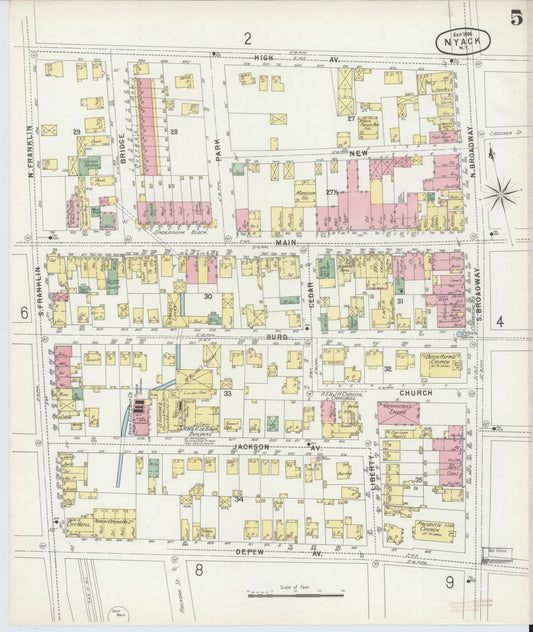 Sanborn Fire Insurance Map from Nyack, Rockland County, New York (1896), Sheet #0005 - Historic Sanborn Fire Insurance Map Print, vintage old map wall art, antique decor, genealogy gift, New York New York map