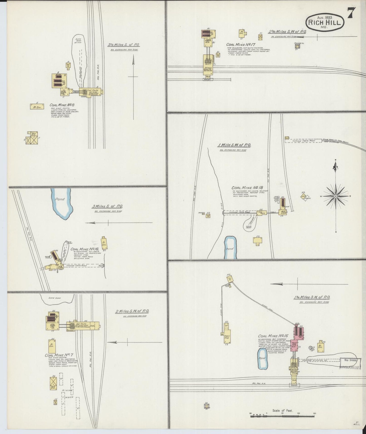 Sanborn Fire Insurance Map from Rich Hill, Bates County, Missouri (1893), Sheet #0007 - Historic Sanborn Fire Insurance Map Print, vintage old map wall art, antique decor, genealogy gift, Missouri Missouri map