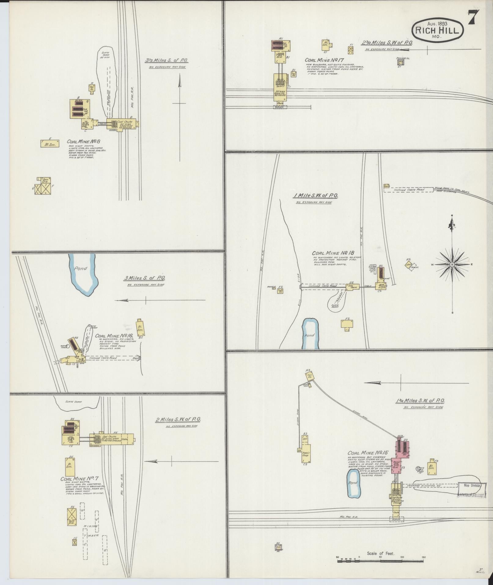 Sanborn Fire Insurance Map from Rich Hill, Bates County, Missouri (1893), Sheet #0007 - Historic Sanborn Fire Insurance Map Print, vintage old map wall art, antique decor, genealogy gift, Missouri Missouri map