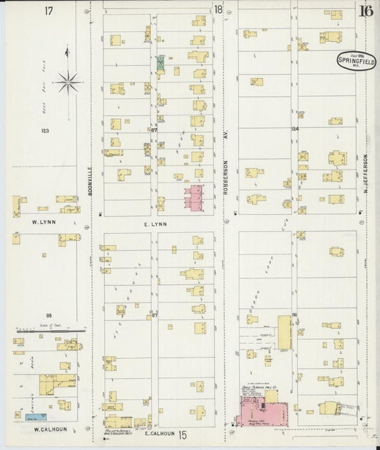 Sanborn Fire Insurance Map from Springfield, Greene County, Missouri (1896), Sheet #0016 - Historic Sanborn Fire Insurance Map Print, vintage old map wall art, antique decor, genealogy gift, Missouri Missouri map