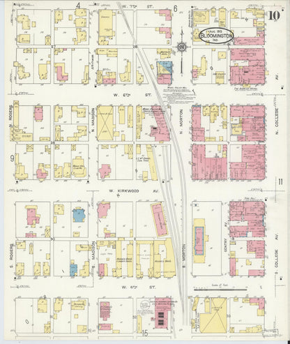 Sanborn Fire Insurance Map from Bloomington, Monroe County, Indiana (1913), Sheet #0010 - Historic Sanborn Fire Insurance Map Print, vintage old map wall art, antique decor, genealogy gift, Indiana Indiana map