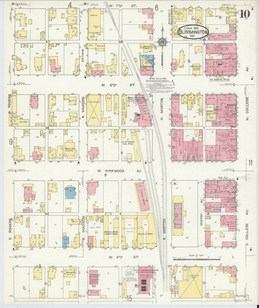 Sanborn Fire Insurance Map from Bloomington, Monroe County, Indiana (1913), Sheet #0010 - Historic Sanborn Fire Insurance Map Print, vintage old map wall art, antique decor, genealogy gift, Indiana Indiana map