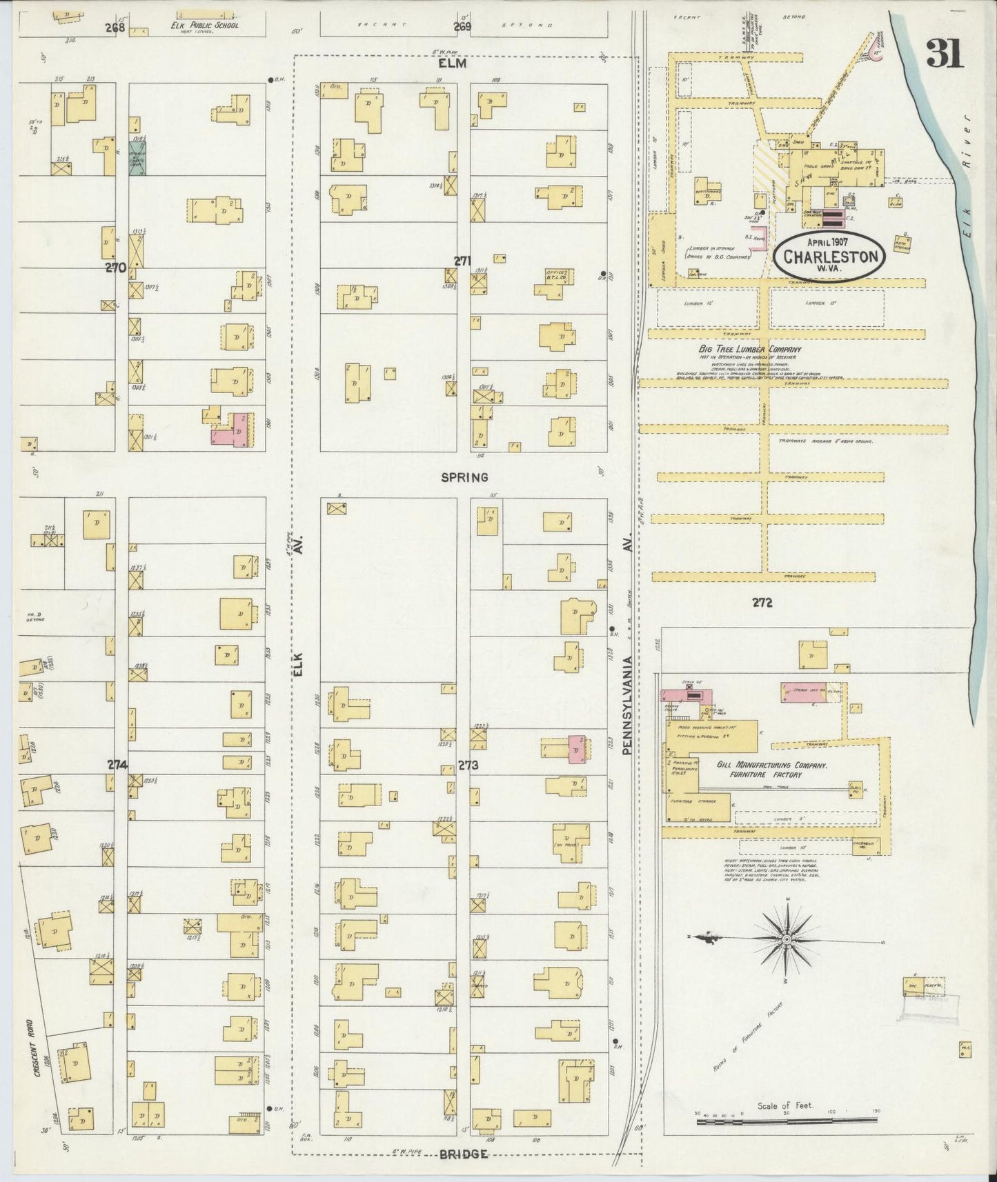 Sanborn Fire Insurance Map from Charleston, Kanawha County, West Virginia (1907), Sheet #0031 - Complete Map Set gallery image, historic Sanborn map, vintage wall art, West Virginia West Virginia