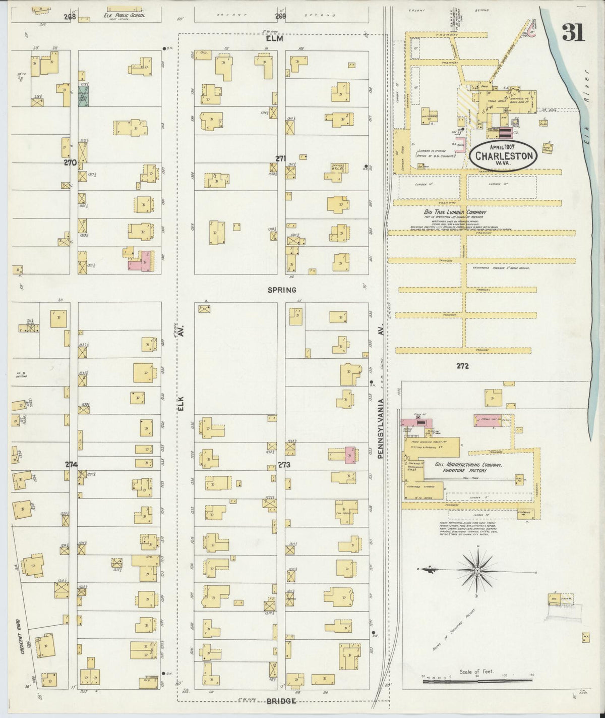 Sanborn Fire Insurance Map from Charleston, Kanawha County, West Virginia (1907), Sheet #0031 - Complete Map Set gallery image, historic Sanborn map, vintage wall art, West Virginia West Virginia