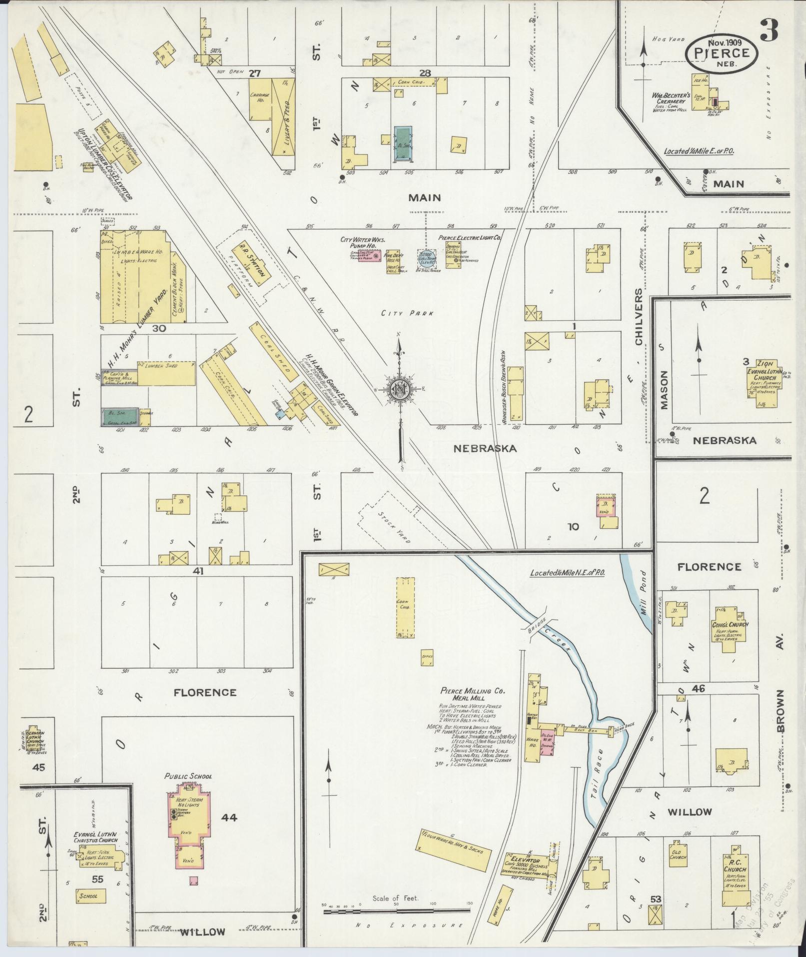 Sanborn Fire Insurance Map from Pierce, Pierce County, Nebraska (1909), Sheet #0003 - Complete Map Set gallery image, historic Sanborn map, vintage wall art, Nebraska Nebraska