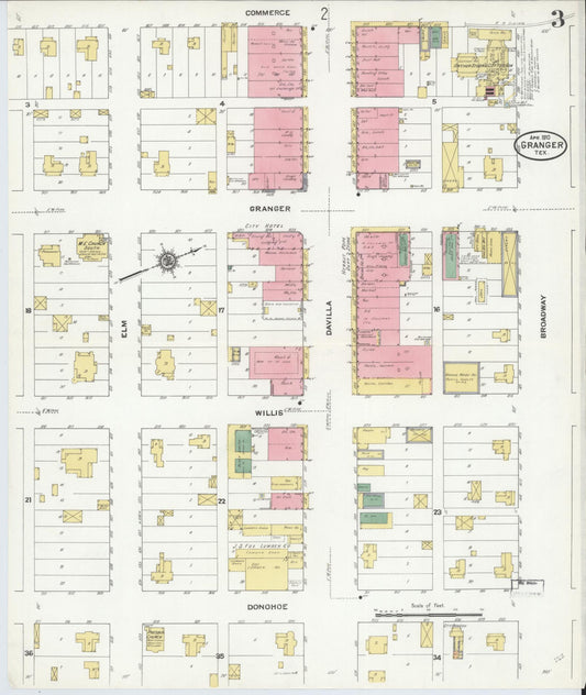 Sanborn Fire Insurance Map from Granger, Williamson County, Texas (1910), Sheet #0003 - Historic Sanborn Fire Insurance Map Print, vintage old map wall art, antique decor, genealogy gift, Texas Texas map