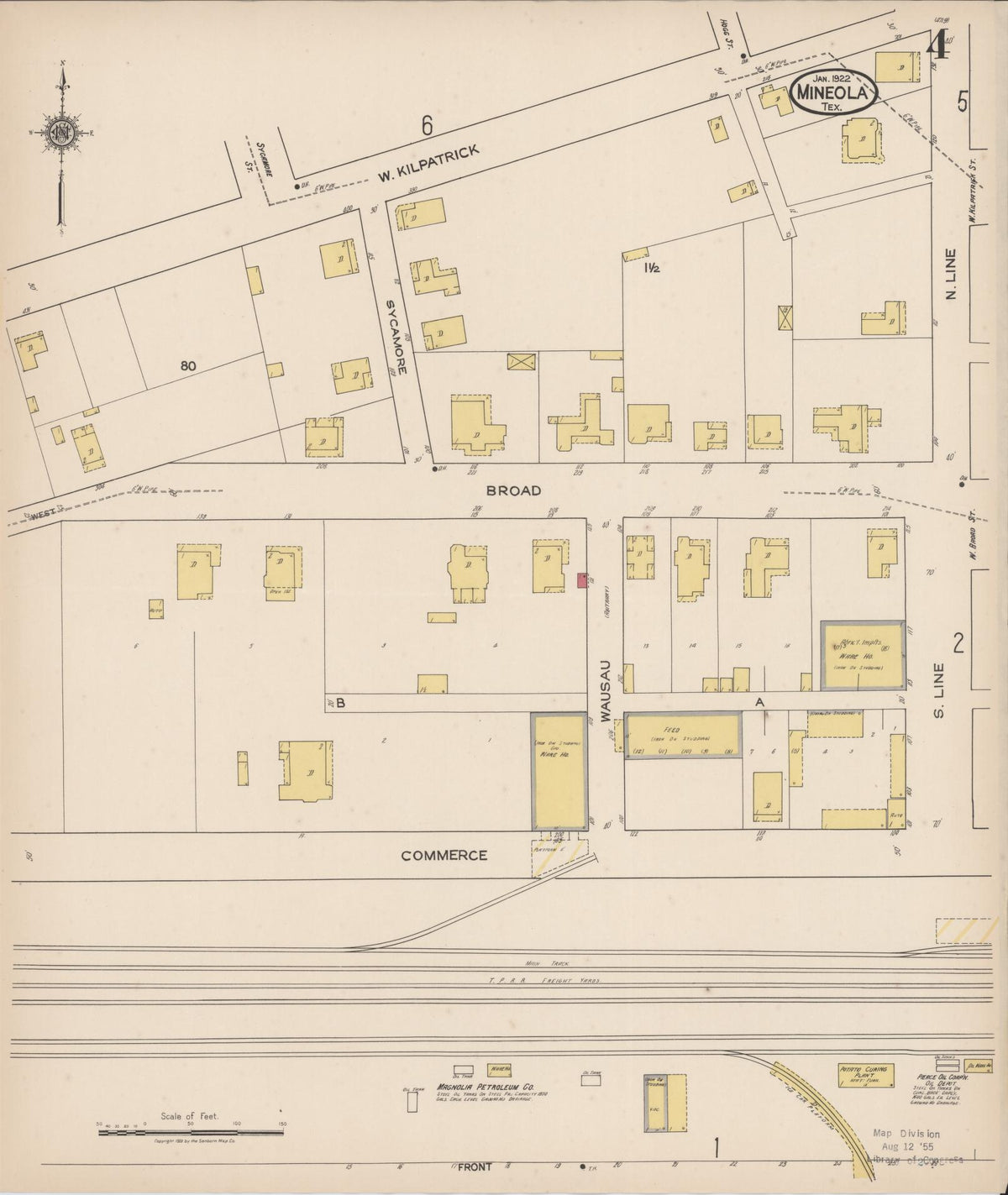 Sanborn Fire Insurance Map from Mineola, Wood County, Texas (1922), Sheet #0004 - Complete Map Set gallery image, historic Sanborn map, vintage wall art, Texas Texas