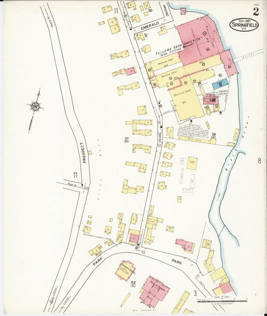 Sanborn Fire Insurance Map from Springfield, Windsor County, Vermont (1921), Sheet #0002 - Historic Sanborn Fire Insurance Map Print, vintage old map wall art, antique decor, genealogy gift, Vermont Vermont map