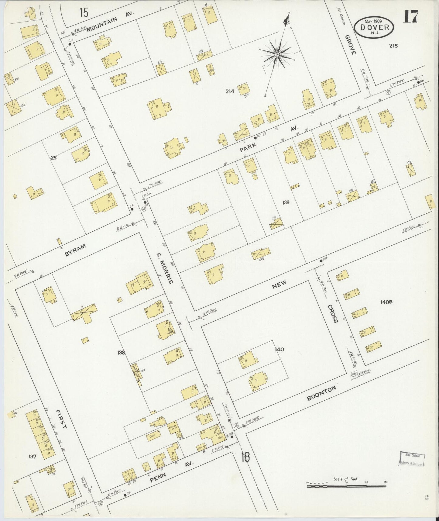 Sanborn Fire Insurance Map from Dover, Morris County, New Jersey (1909), Sheet #0017 - Complete Map Set gallery image, historic Sanborn map, vintage wall art, New Jersey New Jersey