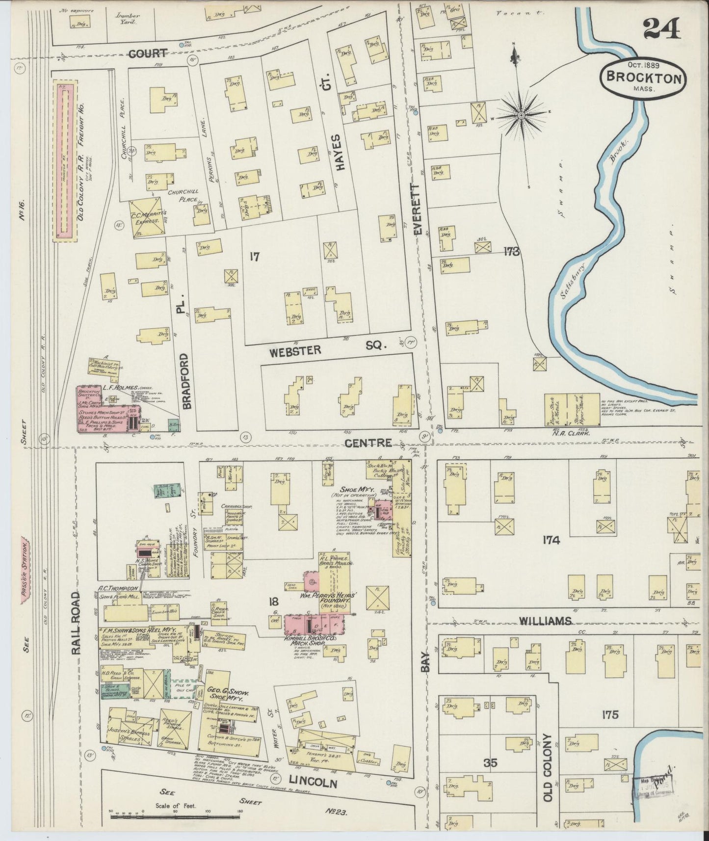 Sanborn Fire Insurance Map from Brockton, Plymouth County, Massachusetts (1889), Sheet #0024 - Complete Map Set gallery image, historic Sanborn map, vintage wall art, Massachusetts Massachusetts