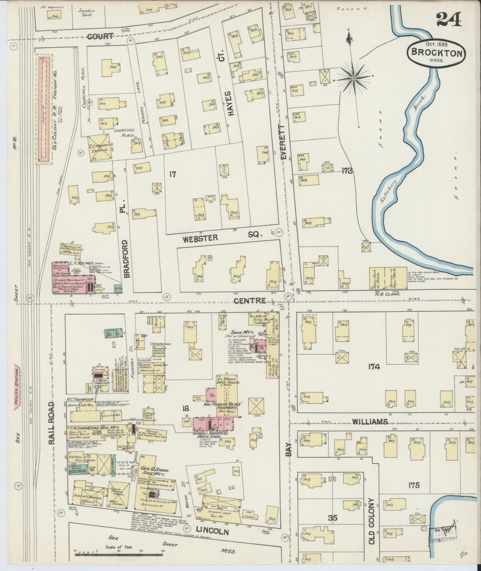 Sanborn Fire Insurance Map from Brockton, Plymouth County, Massachusetts (1889), Sheet #0024 - Complete Map Set gallery image, historic Sanborn map, vintage wall art, Massachusetts Massachusetts