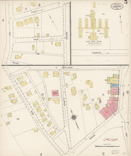 Sanborn Fire Insurance Map from Auburn, Placer County, California (1912), Sheet #0005 - Historic Sanborn Fire Insurance Map Print, vintage old map wall art, antique decor, genealogy gift, California California map