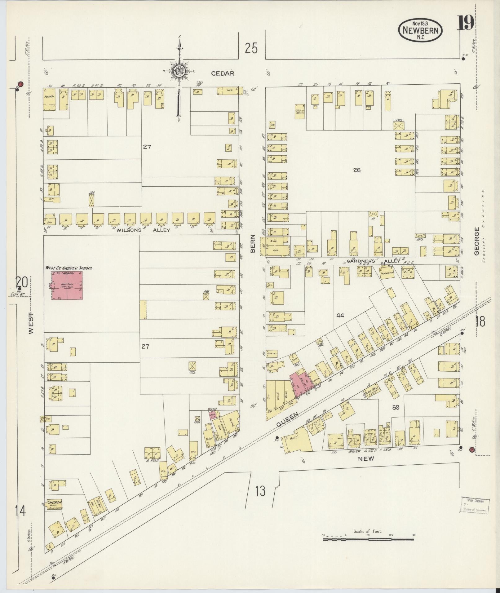 Sanborn Fire Insurance Map from New Bern, Craven County, North Carolina (1913), Sheet #0019 - Complete Map Set gallery image, historic Sanborn map, vintage wall art, North Carolina North Carolina