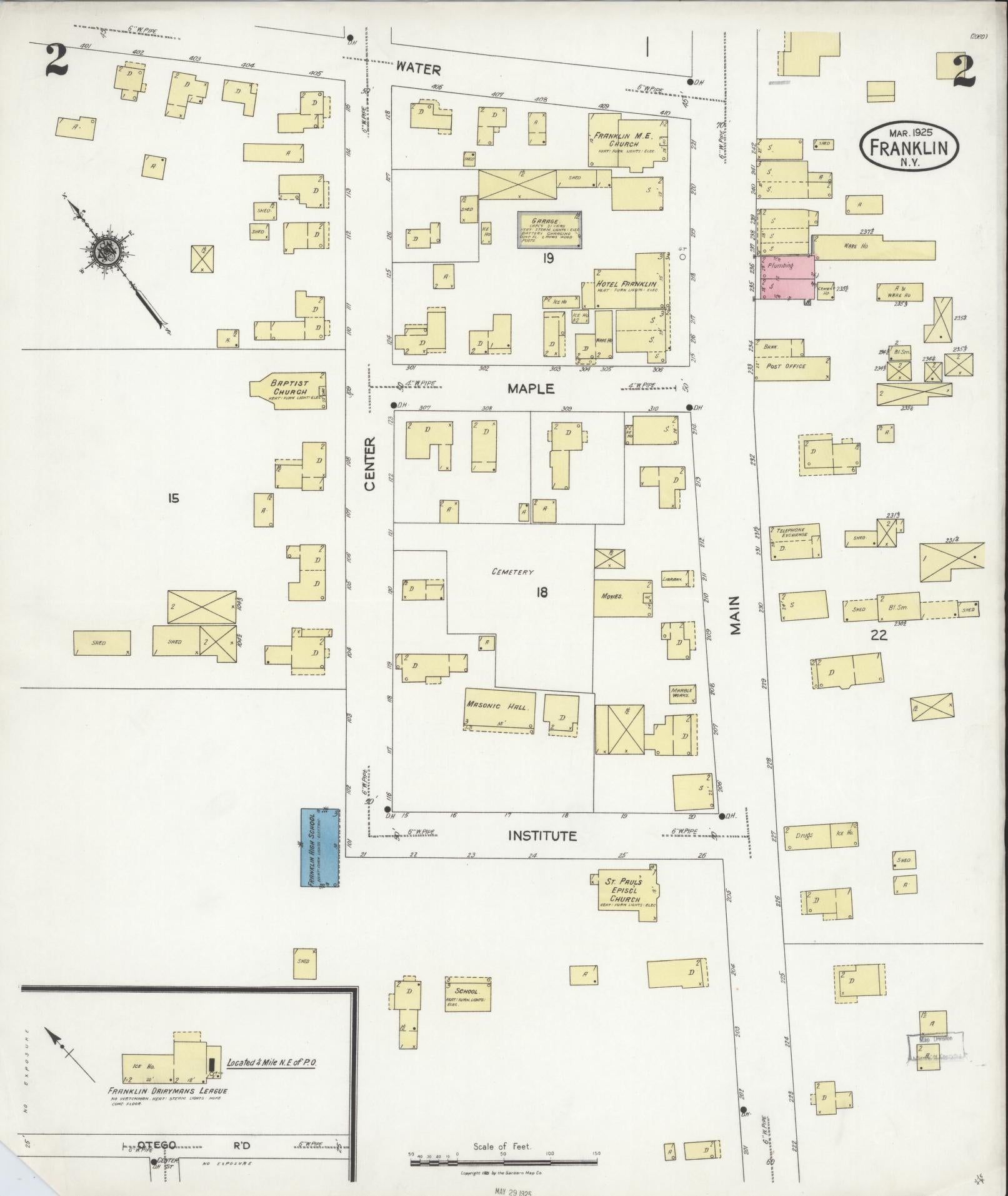 Sanborn Fire Insurance Map from Franklin, Delaware County, New York (1925), Sheet #0002 - Complete Map Set gallery image, historic Sanborn map, vintage wall art, New York New York