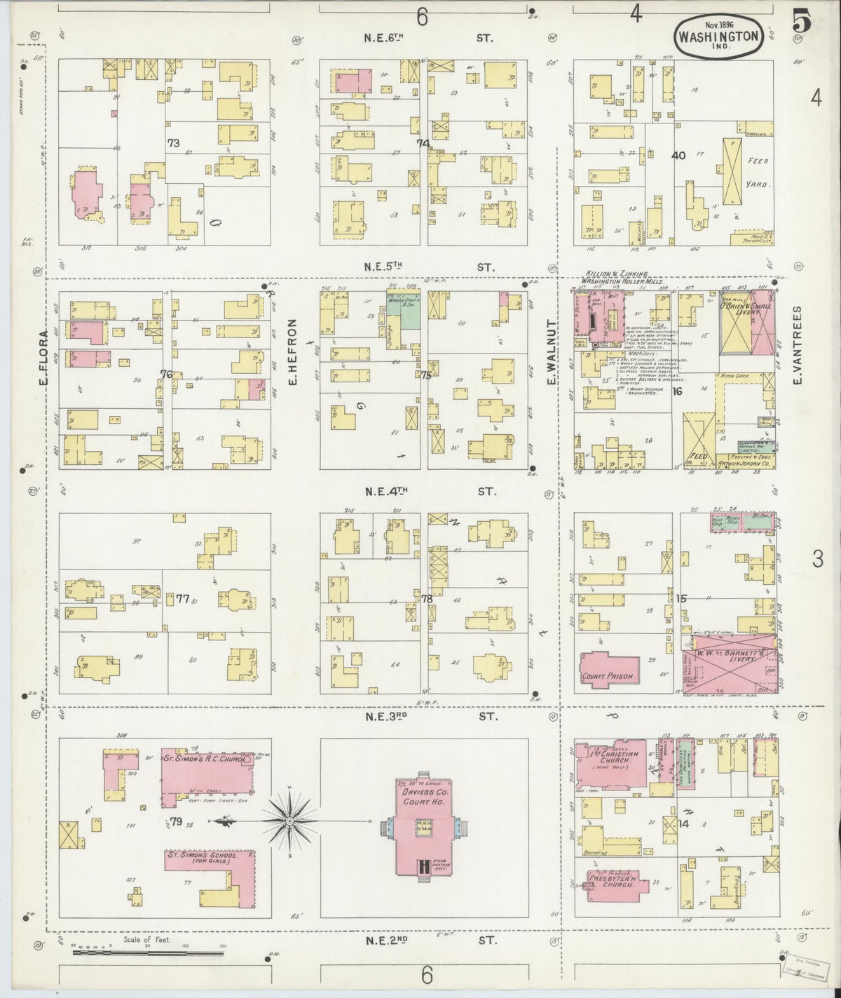 Sanborn Fire Insurance Map from Washington, Daviess County, Indiana (1896), Sheet #0005 - Complete Map Set gallery image, historic Sanborn map, vintage wall art, Washington Washington