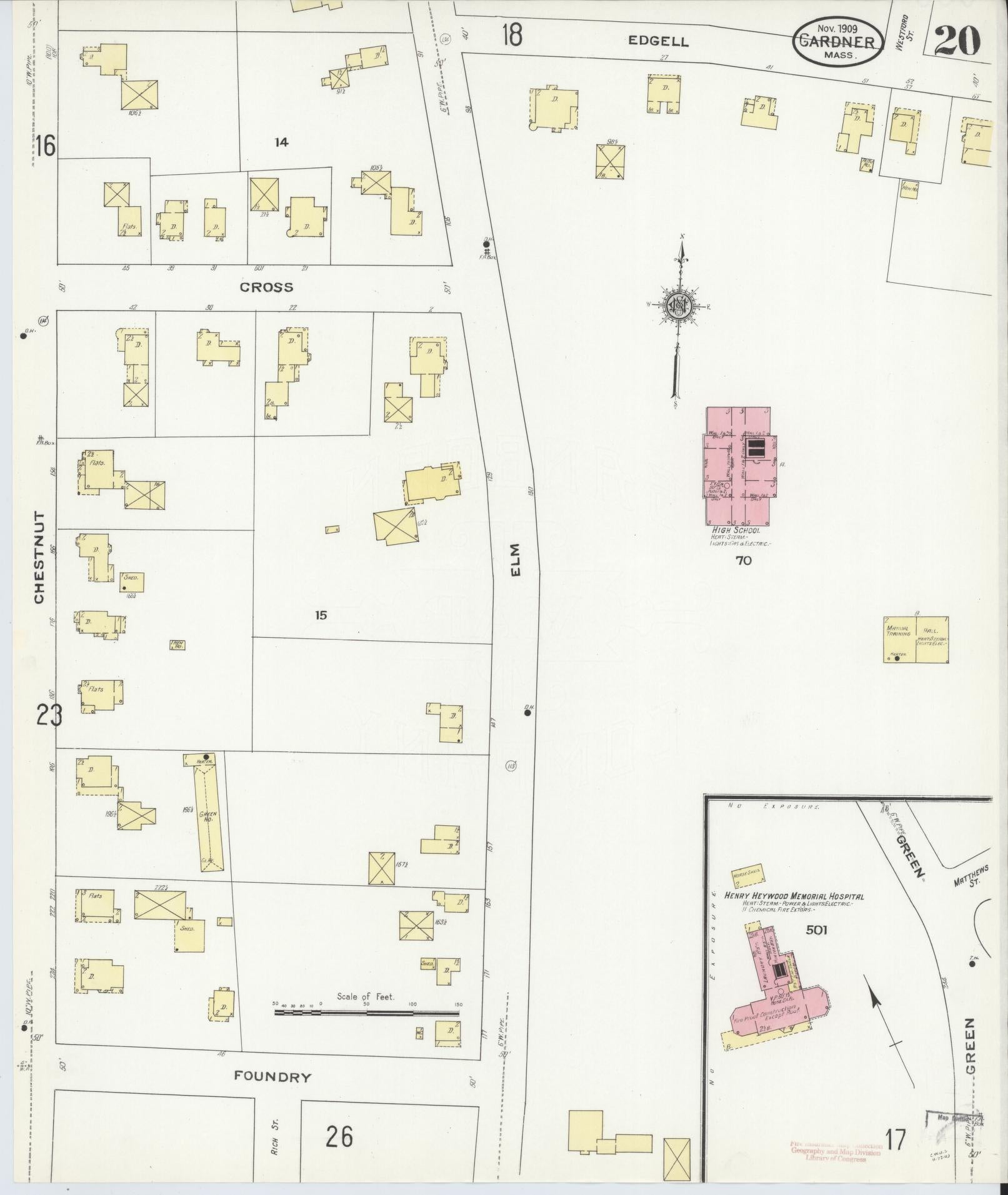 Sanborn Fire Insurance Map from Gardner, Worcester County, Massachusetts (1909), Sheet #0020 - Complete Map Set gallery image, historic Sanborn map, vintage wall art, Massachusetts Massachusetts