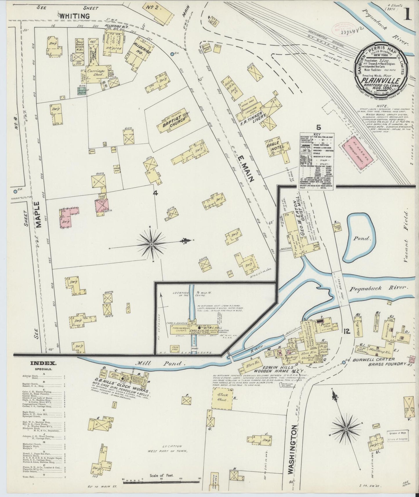 Sanborn Fire Insurance Map from Plainville, Hartford County, Connecticut (1890), Sheet #0001 - Complete Map Set gallery image, historic Sanborn map, vintage wall art, Connecticut Connecticut