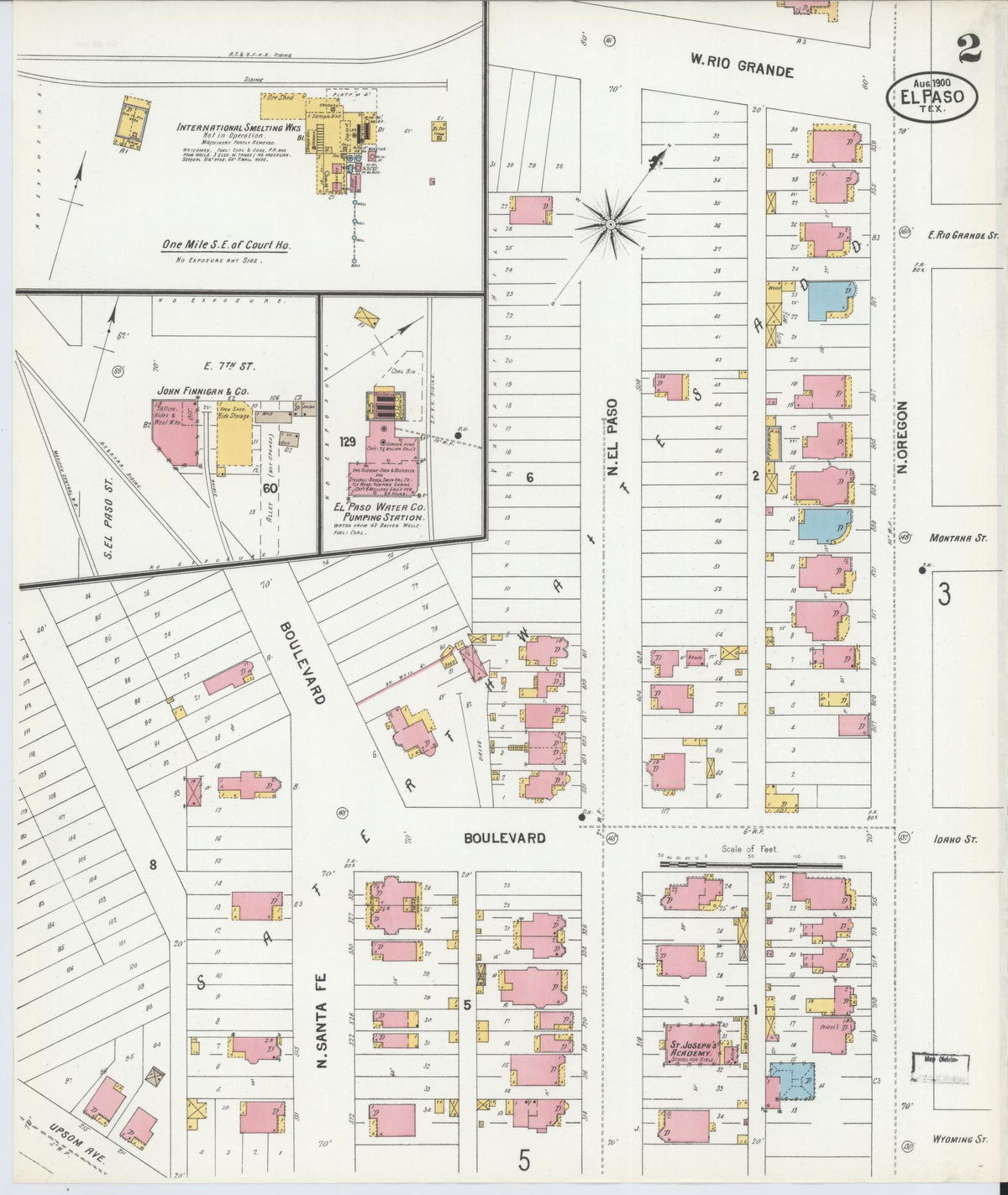 Sanborn Fire Insurance Map from El Paso, El Paso County, Texas (1900), Sheet #0002 - Historic Sanborn Fire Insurance Map Print, vintage old map wall art, antique decor, genealogy gift, Texas Texas map