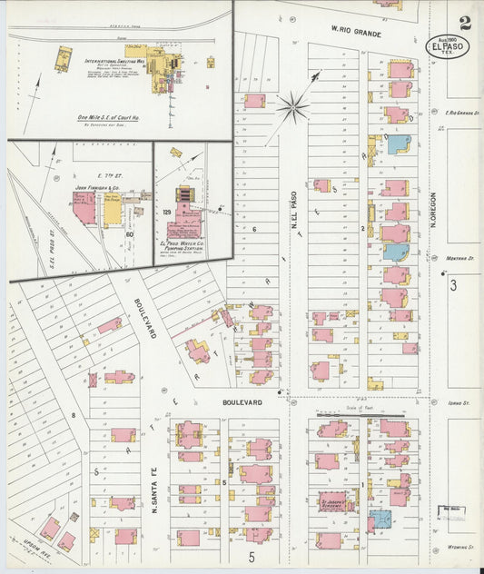 Sanborn Fire Insurance Map from El Paso, El Paso County, Texas (1900), Sheet #0002 - Historic Sanborn Fire Insurance Map Print, vintage old map wall art, antique decor, genealogy gift, Texas Texas map