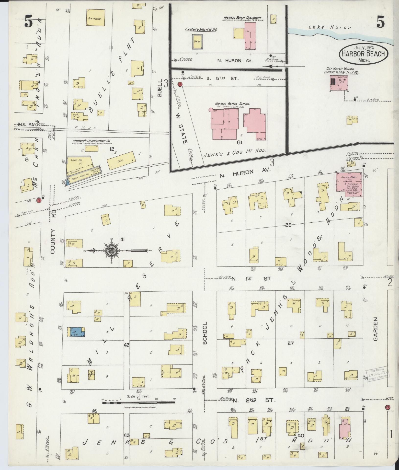 Sanborn Fire Insurance Map from Harbor Beach, Huron County, Michigan (1924), Sheet #0005 - Complete Map Set gallery image, historic Sanborn map, vintage wall art, Michigan Michigan