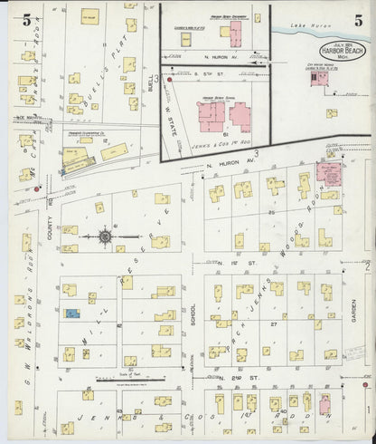 Sanborn Fire Insurance Map from Harbor Beach, Huron County, Michigan (1924), Sheet #0005 - Complete Map Set gallery image, historic Sanborn map, vintage wall art, Michigan Michigan