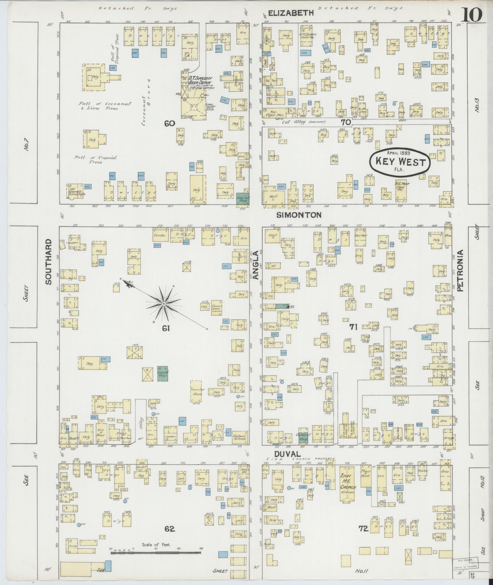 Sanborn Fire Insurance Map from Key West, Monroe County, Florida (1889), Sheet #0010 - Complete Map Set gallery image, historic Sanborn map, vintage wall art, Florida Florida