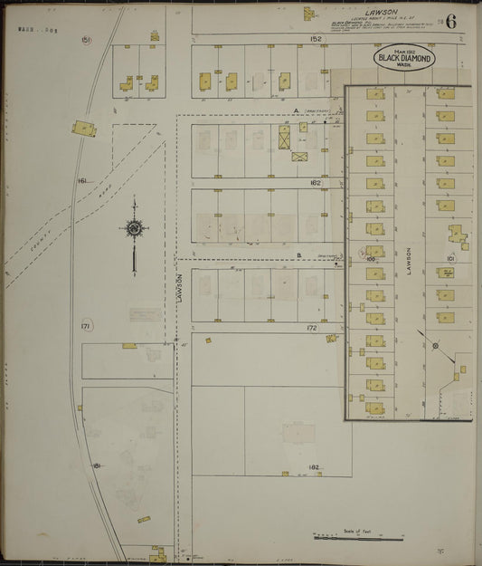 Sanborn Fire Insurance Map from Black Diamond, King County, Washington (1929), Sheet #0006 - Historic Sanborn Fire Insurance Map Print, vintage old map wall art, antique decor, genealogy gift, Washington Washington map