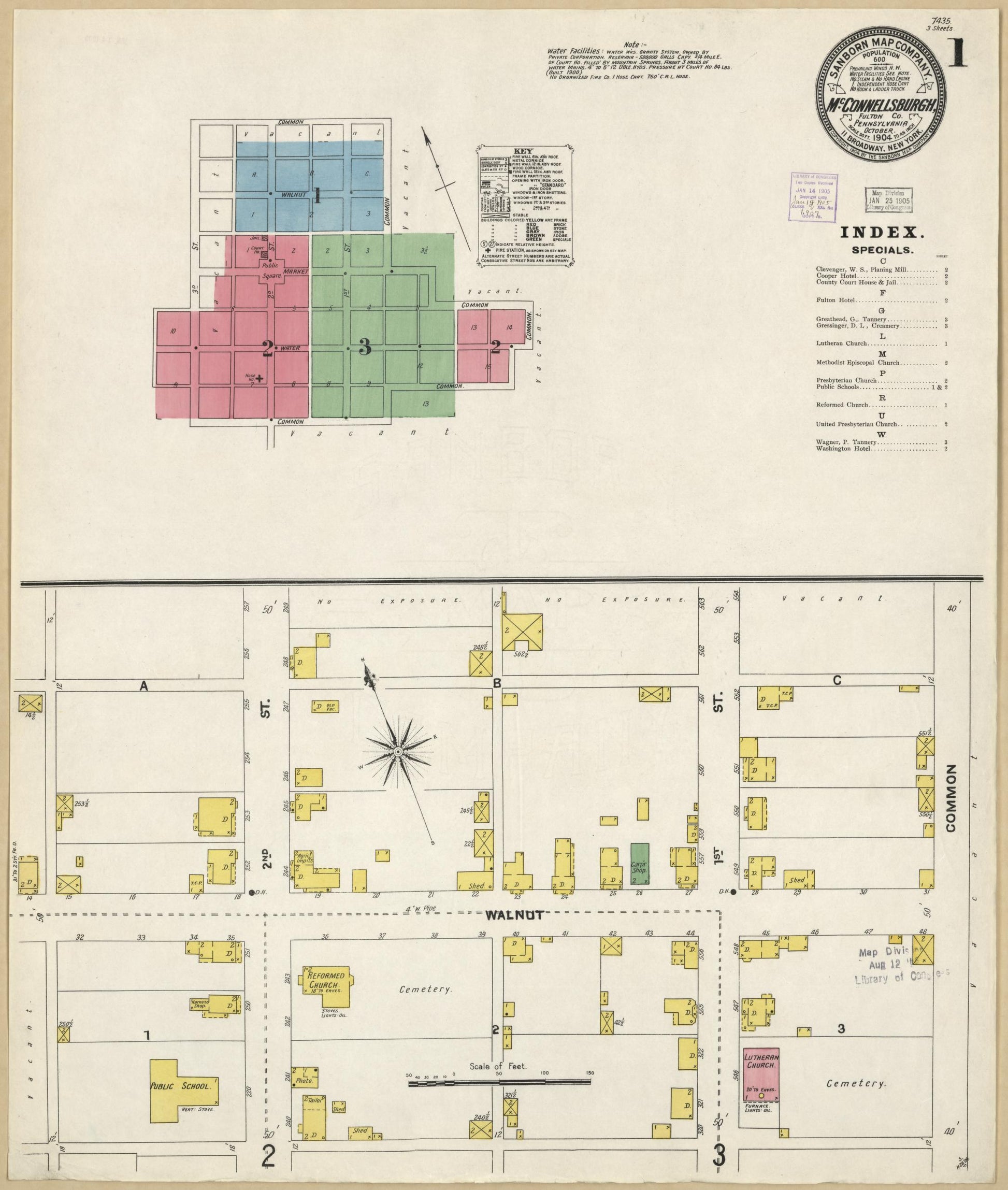 Sanborn Fire Insurance Map from McConnellsburgh, Fulton County, Pennsylvania (1904), Sheet #0001 - Historic Sanborn Fire Insurance Map Print, vintage old map wall art, antique decor, genealogy gift, Pennsylvania Pennsylvania map