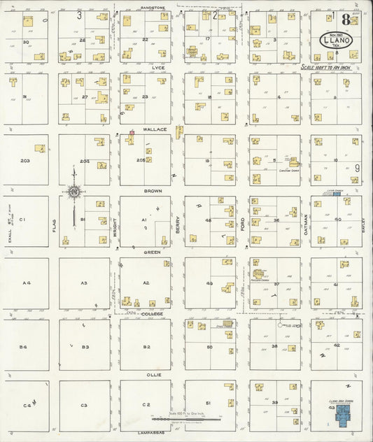 Sanborn Fire Insurance Map from Llano, Llano County, Texas (1921), Sheet #0008 - Historic Sanborn Fire Insurance Map Print, vintage old map wall art, antique decor, genealogy gift, Texas Texas map