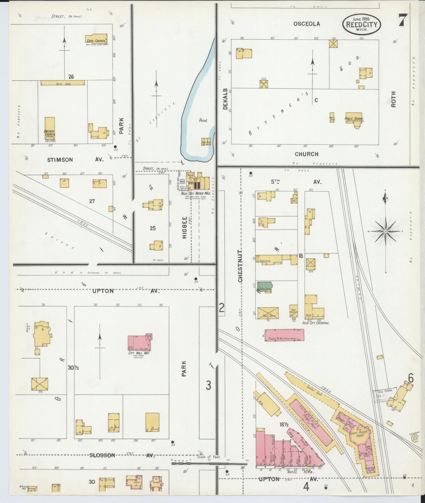 Sanborn Fire Insurance Map from Reed City, Osceola County, Michigan (1900), Sheet #0007 - Complete Map Set gallery image, historic Sanborn map, vintage wall art, Michigan Michigan