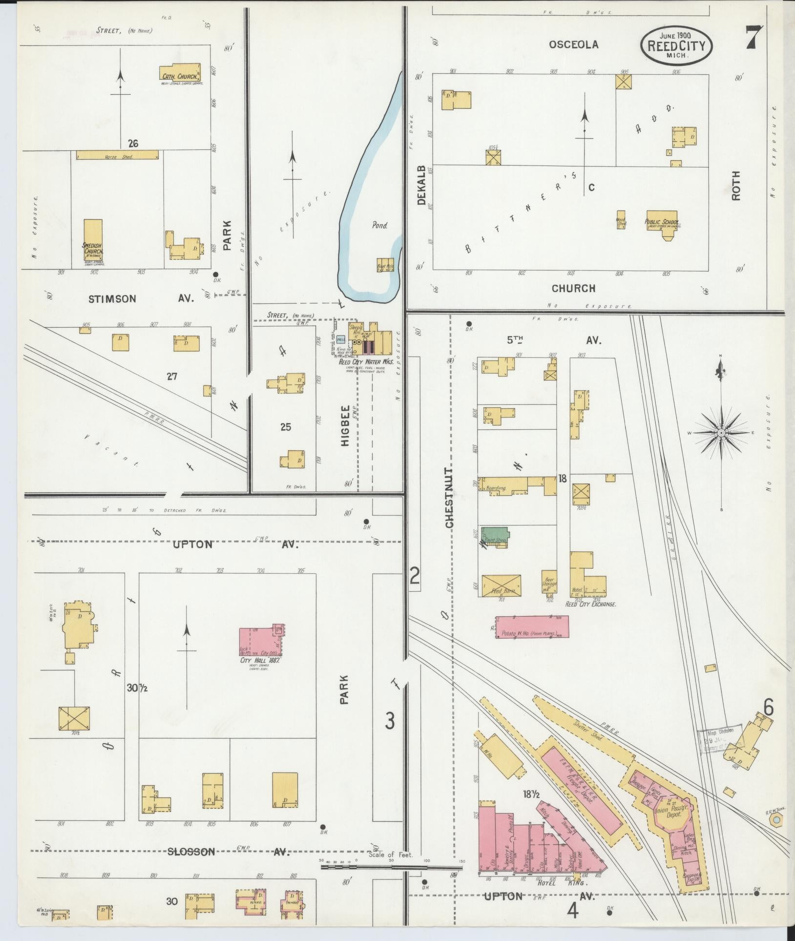 Sanborn Fire Insurance Map from Reed City, Osceola County, Michigan (1900), Sheet #0007 - Complete Map Set gallery image, historic Sanborn map, vintage wall art, Michigan Michigan