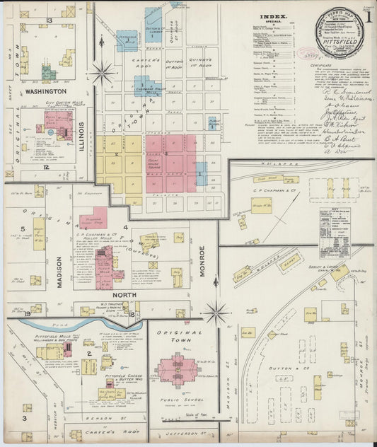 Sanborn Fire Insurance Map from Pittsfield, Pike County, Illinois (1890), Sheet #0001 - Complete Map Set gallery image, historic Sanborn map, vintage wall art, Illinois Illinois