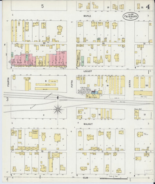 Sanborn Fire Insurance Map from Fairbury, Livingston County, Illinois (1898), Sheet #0004 - Historic Sanborn Fire Insurance Map Print, vintage old map wall art, antique decor, genealogy gift, Illinois Illinois map