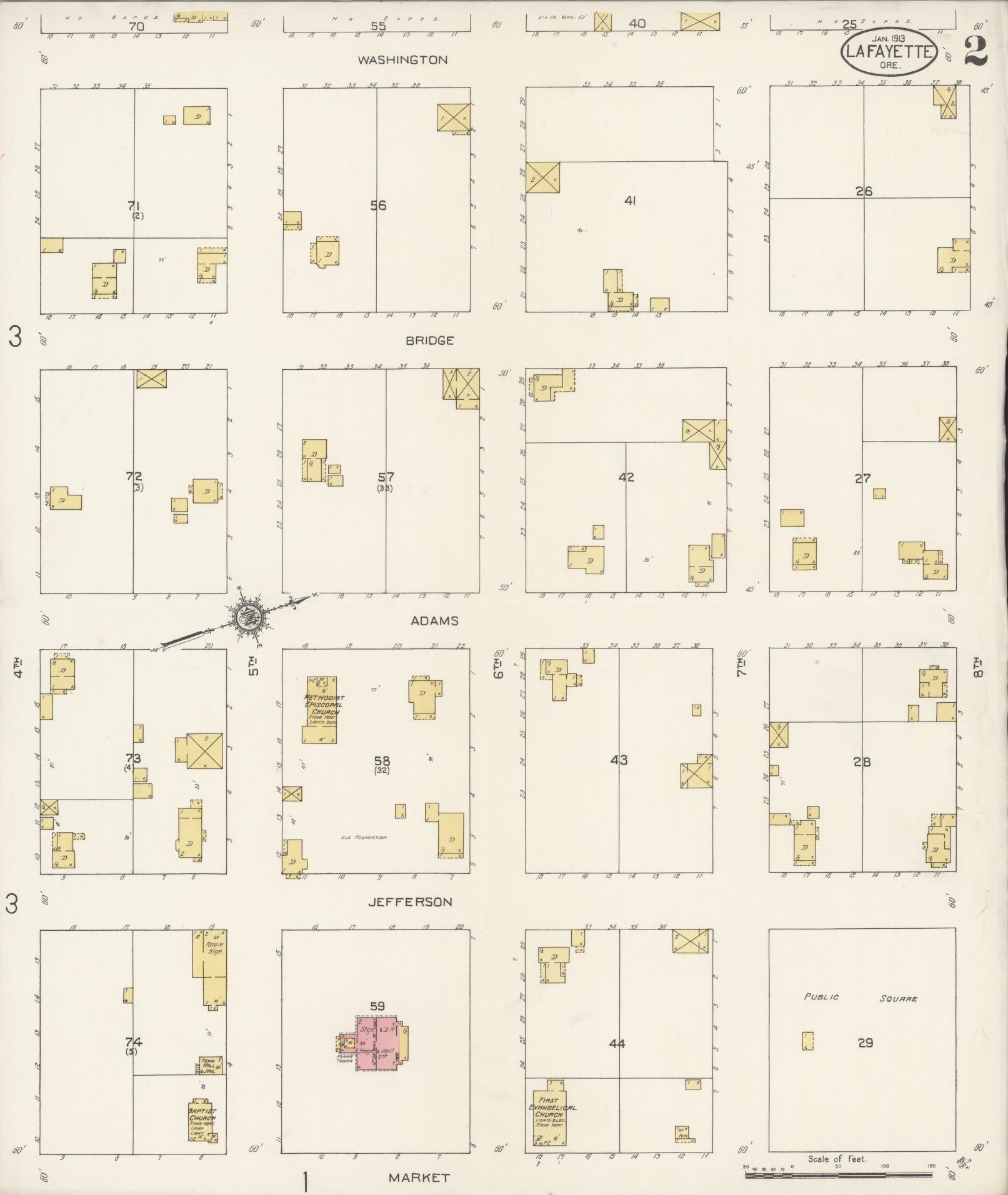 Sanborn Fire Insurance Map from Lafayette, Yamhill County, Oregon (1913), Sheet #0002 - Complete Map Set gallery image, historic Sanborn map, vintage wall art, Oregon Oregon