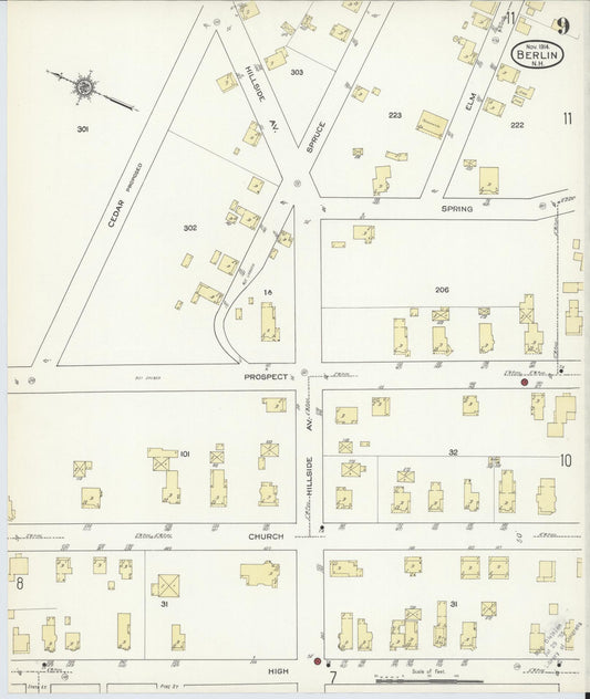 Sanborn Fire Insurance Map from Berlin, Coos County, New Hampshire (1914), Sheet #0009 - Historic Sanborn Fire Insurance Map Print, vintage old map wall art, antique decor, genealogy gift, New Hampshire New Hampshire map