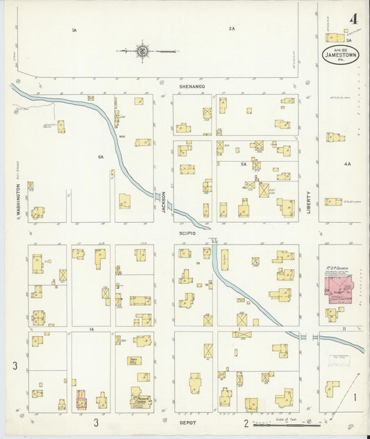 Sanborn Fire Insurance Map from Jamestown, Mercer County, Pennsylvania (1912), Sheet #0004 - Historic Sanborn Fire Insurance Map Print, vintage old map wall art, antique decor, genealogy gift, Pennsylvania Pennsylvania map