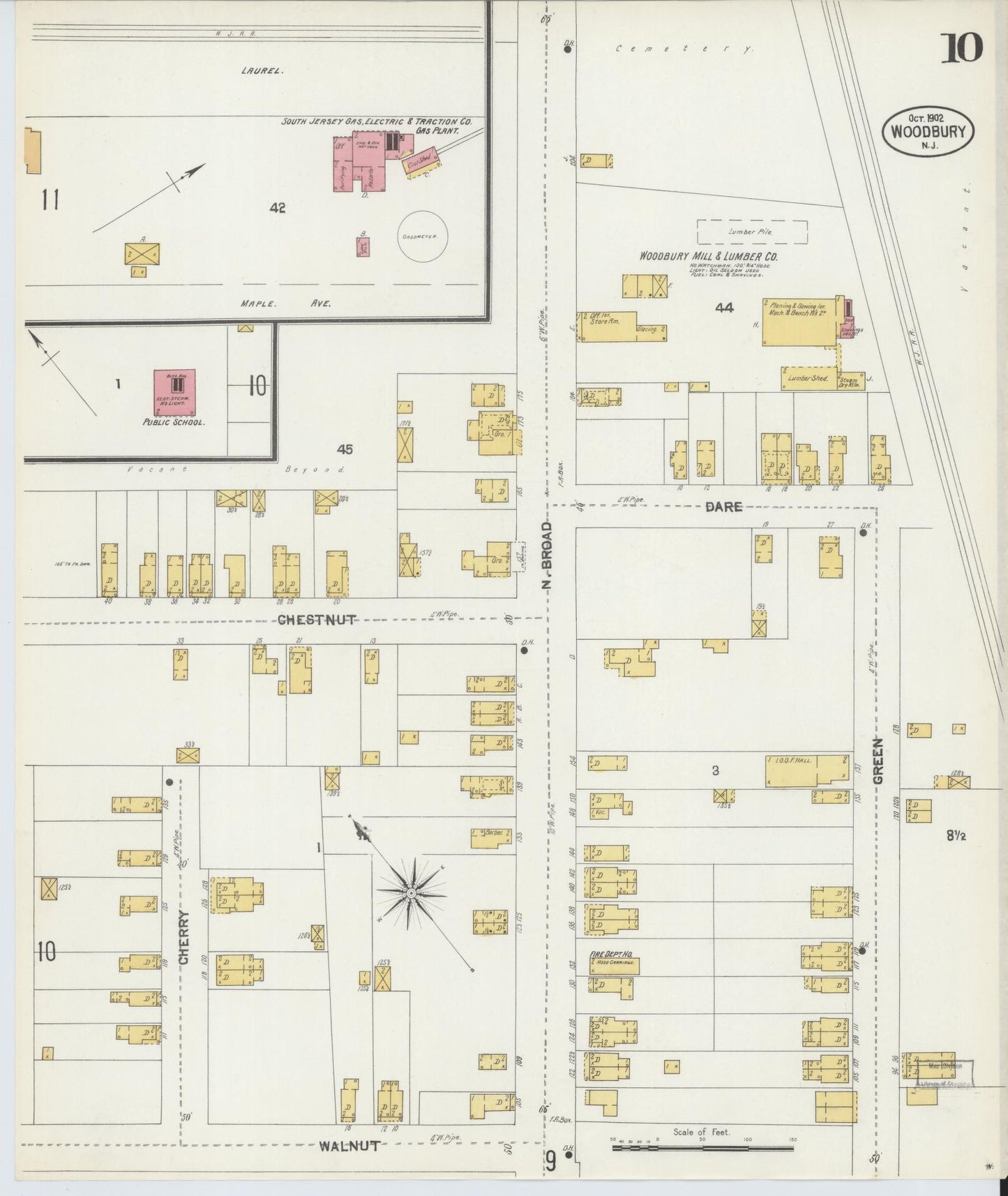 Sanborn Fire Insurance Map from Woodbury, Gloucester County, New Jersey (1902), Sheet #0010 - Historic Sanborn Fire Insurance Map Print, vintage old map wall art, antique decor, genealogy gift, New Jersey New Jersey map