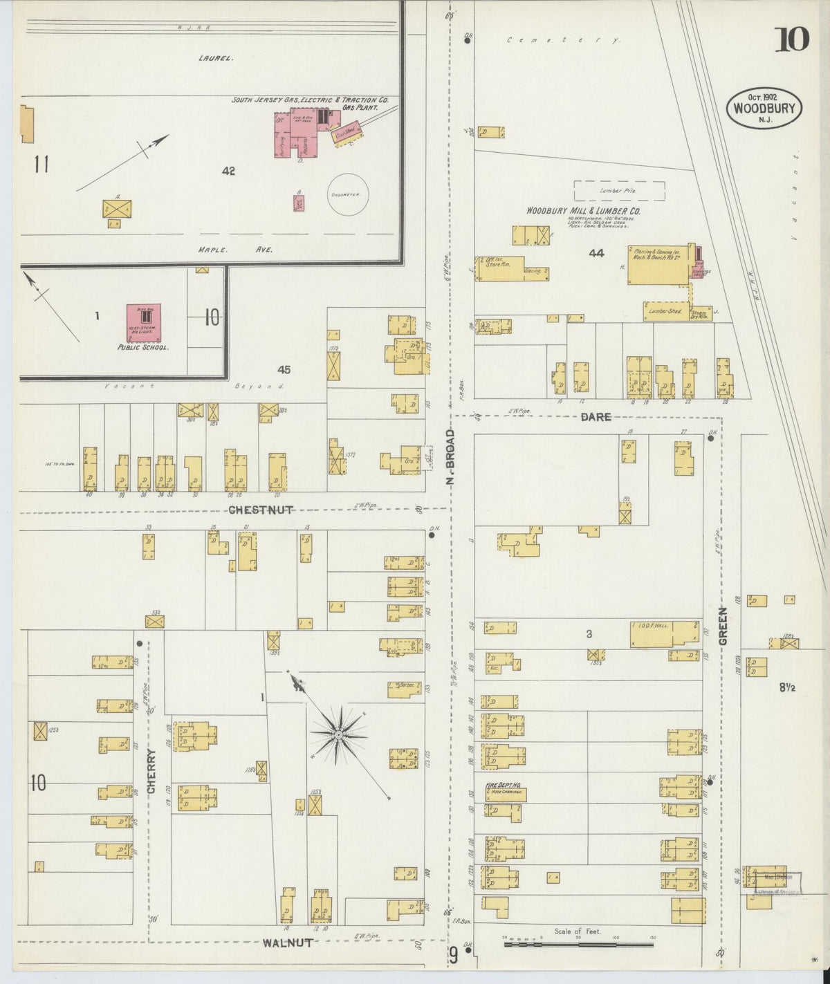 Sanborn Fire Insurance Map from Woodbury, Gloucester County, New Jersey (1902), Sheet #0010 - Historic Sanborn Fire Insurance Map Print, vintage old map wall art, antique decor, genealogy gift, New Jersey New Jersey map