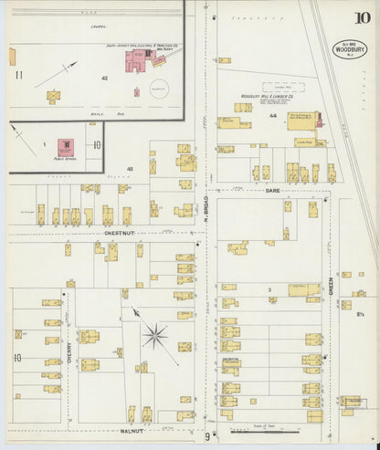 Sanborn Fire Insurance Map from Woodbury, Gloucester County, New Jersey (1902), Sheet #0010 - Historic Sanborn Fire Insurance Map Print, vintage old map wall art, antique decor, genealogy gift, New Jersey New Jersey map