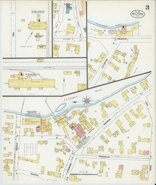 Sanborn Fire Insurance Map from Milford, Hillsborough County, New Hampshire (1901), Sheet #0003 - Historic Sanborn Fire Insurance Map Print, vintage old map wall art, antique decor, genealogy gift, New Hampshire New Hampshire map