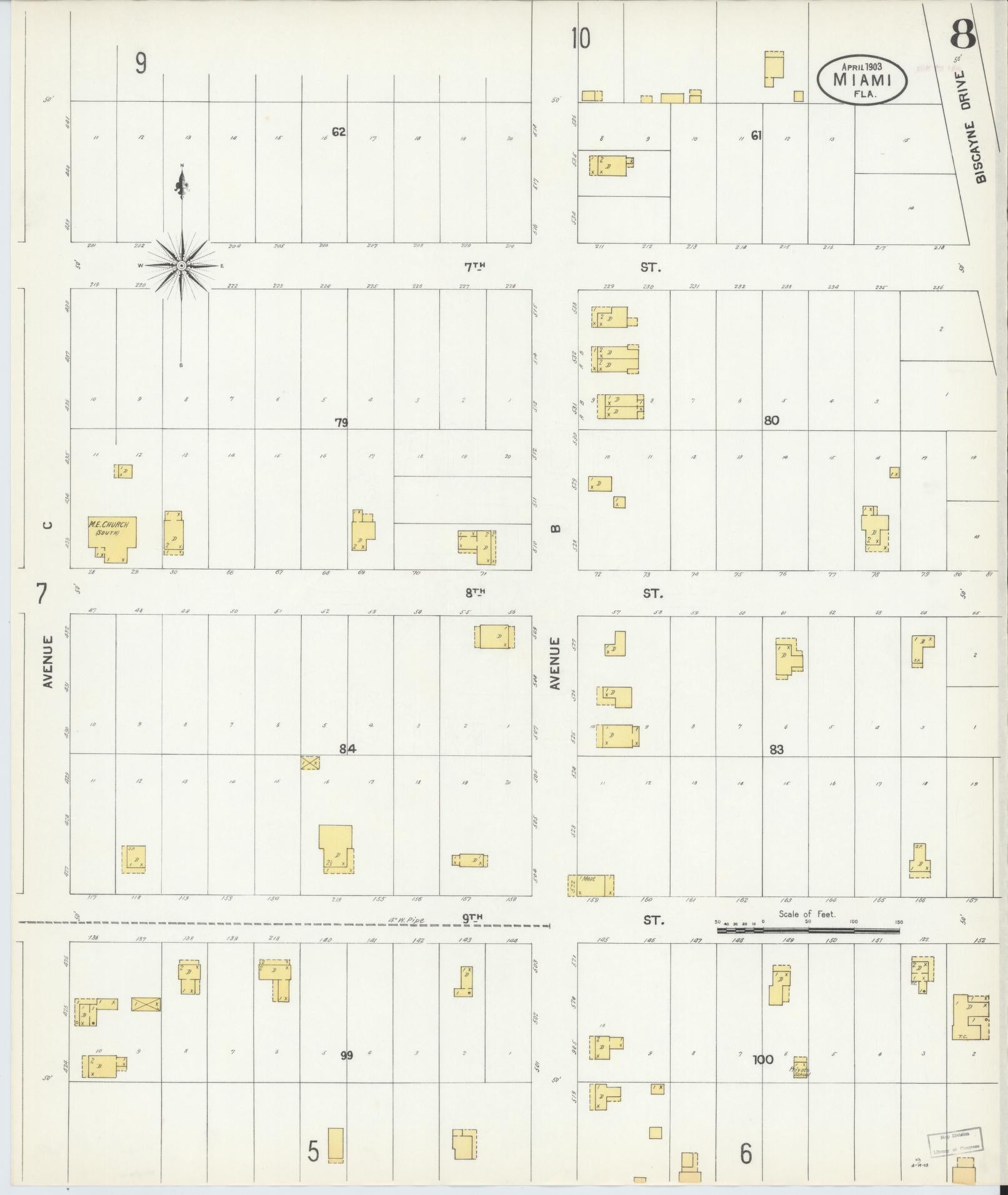 Sanborn Fire Insurance Map from Miami, Dade County, Florida (1903), Sheet #0008 - Historic Sanborn Fire Insurance Map Print, vintage old map wall art, antique decor, genealogy gift, Florida Florida map