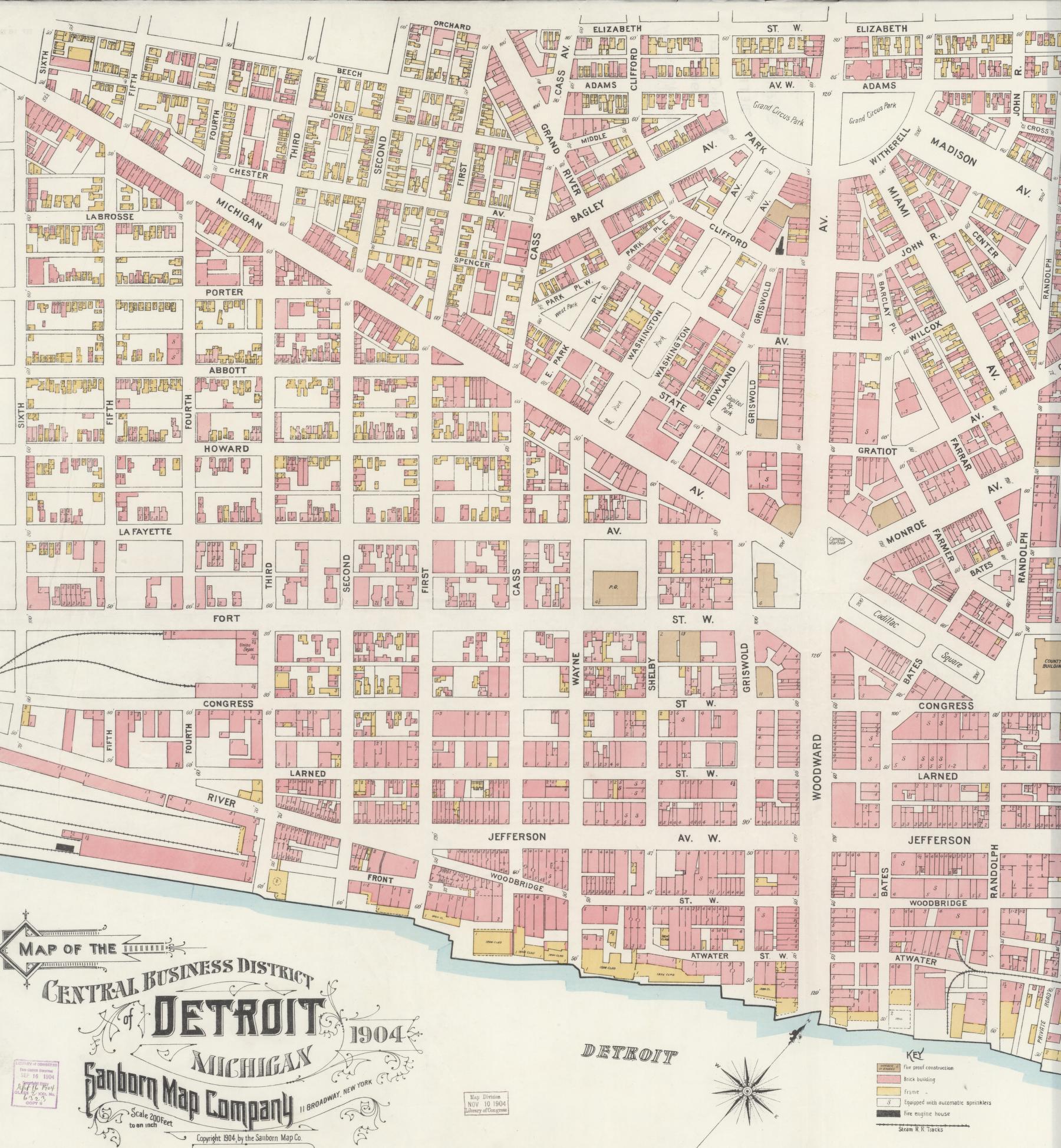 Sanborn Fire Insurance Map from Detroit, Wayne County, Michigan. (1904) – Historic Sanborn Fire Insurance Map Print